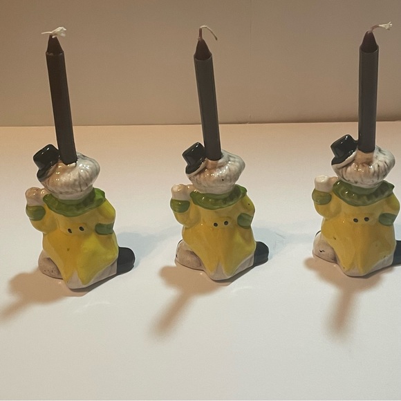 Vintage porcelain clown candle holders for thin tapper candlesticks 3 piece set - Picture 12 of 16